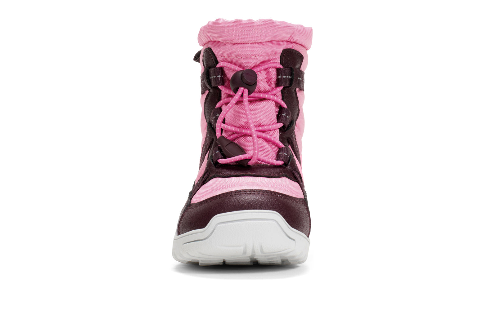 Pink and brown kids winter boot on a white background.  Tru Stride Co brings Xero shoes to Canada