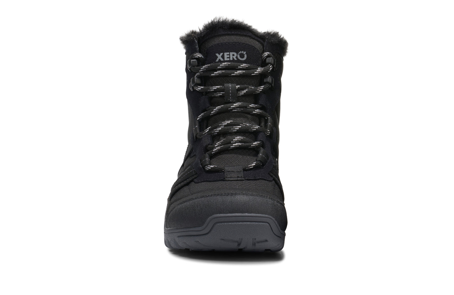 Black winter boot with Xero branding on a white background. Tru Stride Co brings Xero Shoes to Canada