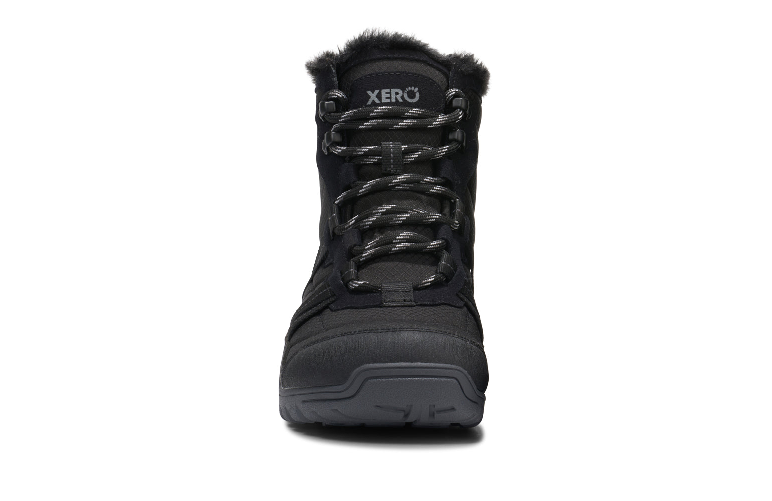 Black winter boot with Xero branding on a white background. Tru Stride Co brings Xero Shoes to Canada