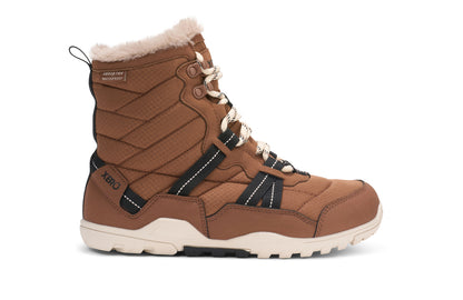 Brown winter boot with fur lining on a white background.  Tru Stride Co brings Xero shoes to Canada