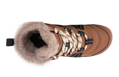 Brown winter boot with fur lining on a white background.  Tru Stride Co brings Xero shoes to Canada