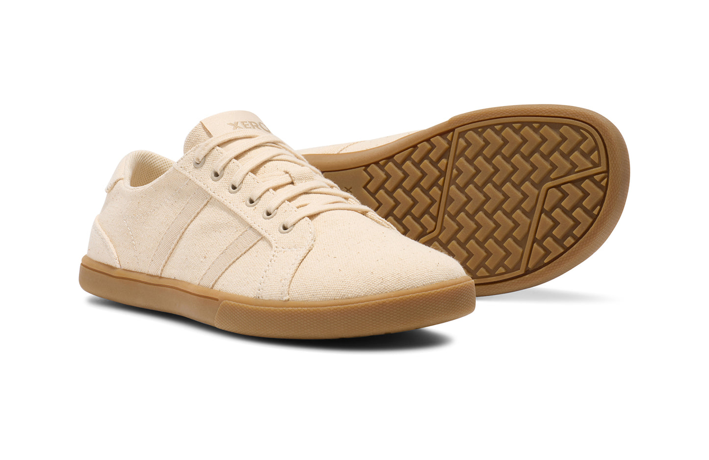 Xero Shoes Canada, specifically men’s barefoot shoes Canada. These minimalist shoes have flexible soles, wide toe boxes, and zero drop. Pair view of Xero Men's Dillon Canvas in Natural Gum, a classic sneaker.