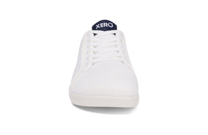 Xero Shoes Canada, specifically men’s barefoot shoes Canada. These minimalist shoes have flexible soles, wide toe boxes, and zero drop. Front view of Xero Men's Dillon in White. Classic, casual sneaker
