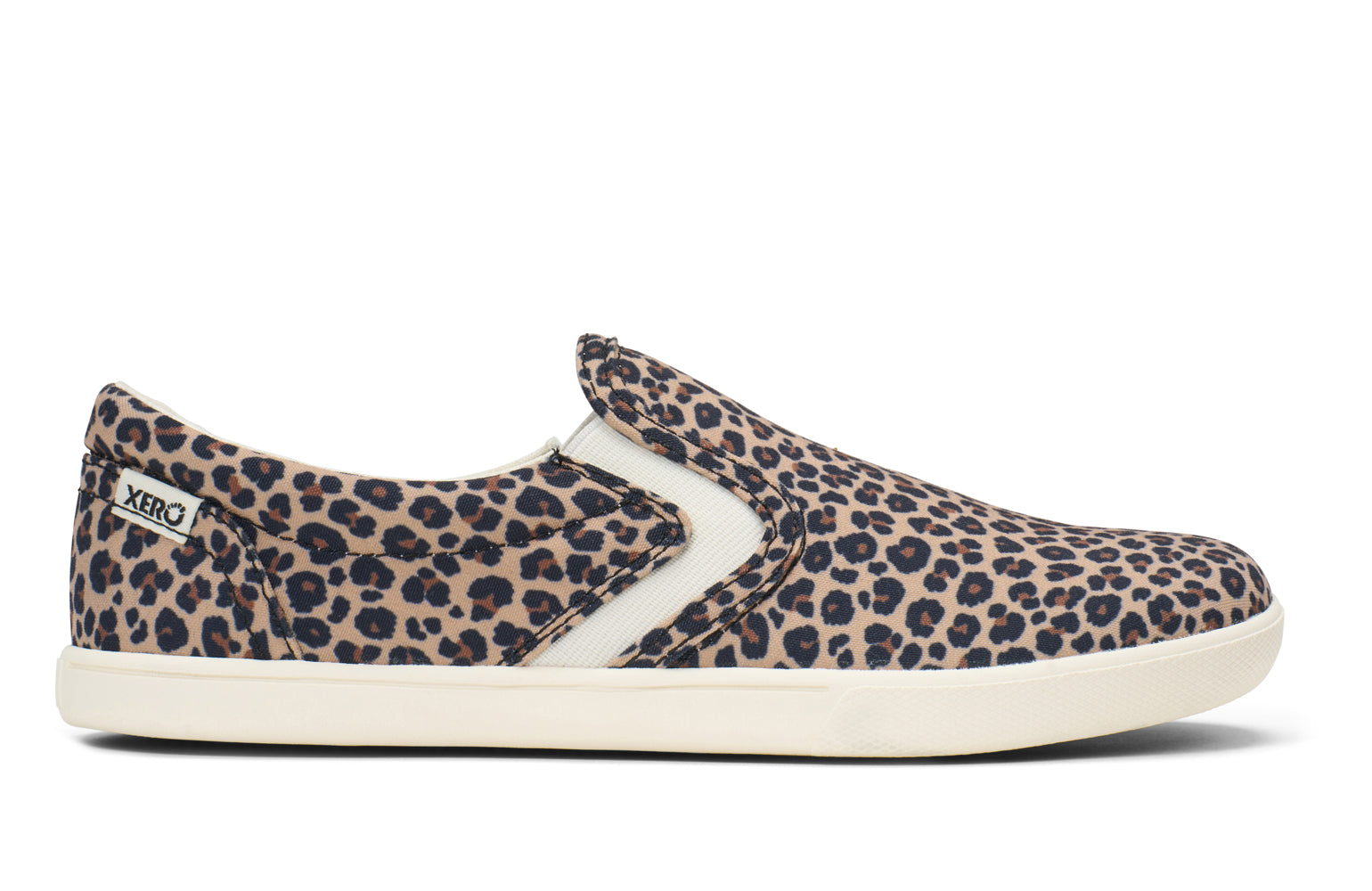 Xero Shoes Canada, specifically women’s barefoot shoes Canada. These minimalist shoes have flexible soles, wide toe boxes, and zero drop. Pair view of Xero Women's Dillon Canvas Slip-On in Leopard. Slip-on sneaker. 