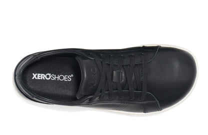 Xero Shoes Canada, specifically women’s barefoot shoes Canada. These minimalist shoes have flexible soles, wide toe boxes, and zero drop. Top view of Women's Dillon Leather in Black. A classic leather sneaker. 