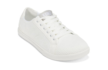 Xero Shoes Canada, specifically women’s barefoot shoes Canada. These minimalist shoes have flexible soles, wide toe boxes, and zero drop. Angled view of Xero Women's Dillon in White. Classic, casual sneaker