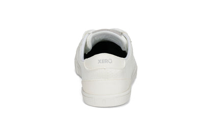 Xero Shoes Canada, specifically women’s barefoot shoes Canada. These minimalist shoes have flexible soles, wide toe boxes, and zero drop. Back view of Xero Women's Dillon in White. Classic, casual sneaker