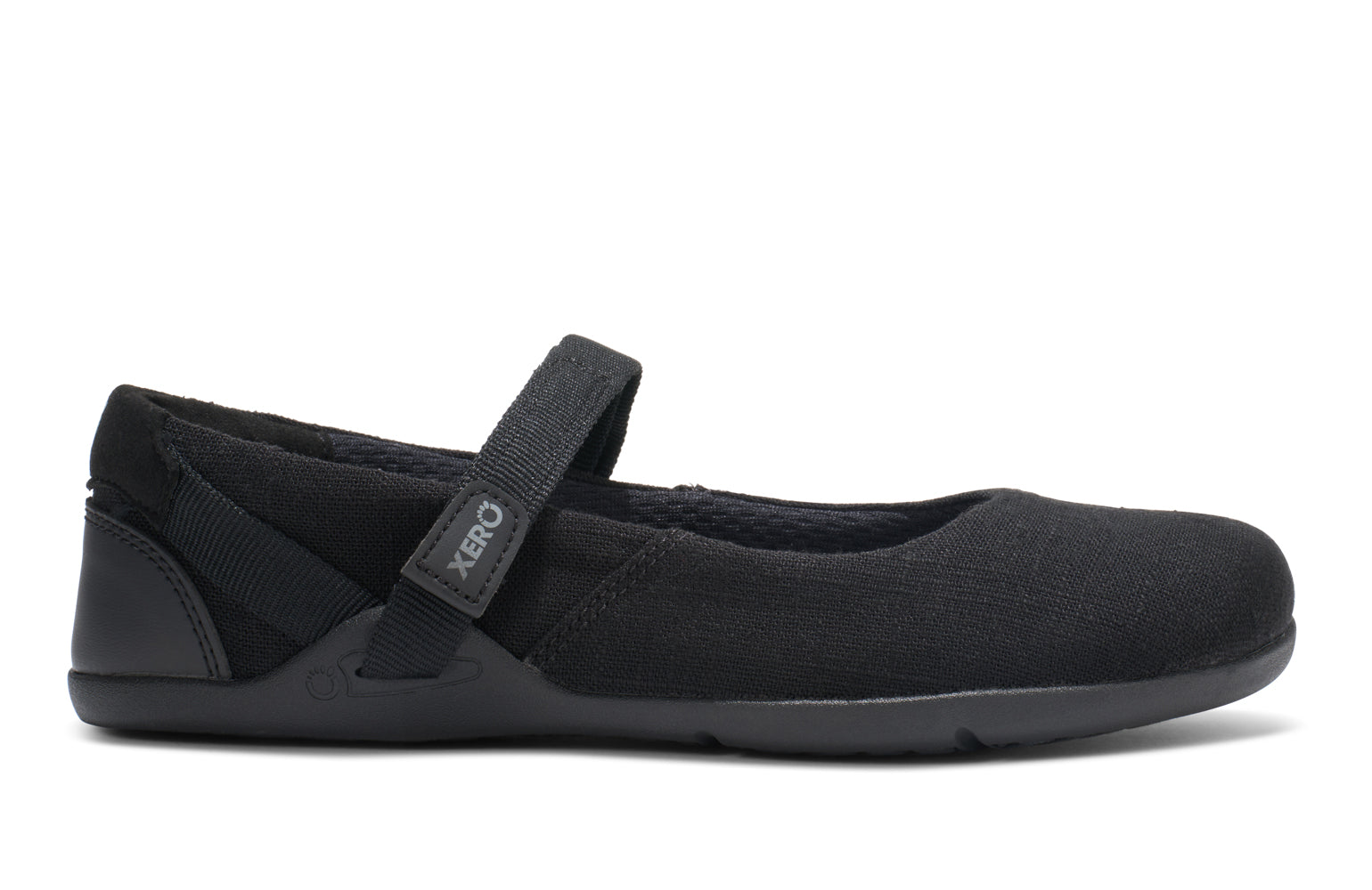 Black shoe with a strap on a white background.  Tru Stride Co brings Xero Shoes to Canada