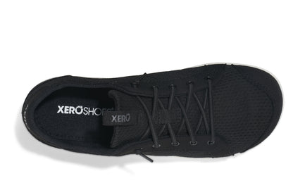 Black Xero Shoes on a white background.  Tru Stride Co brings Xero Shoes to Canada