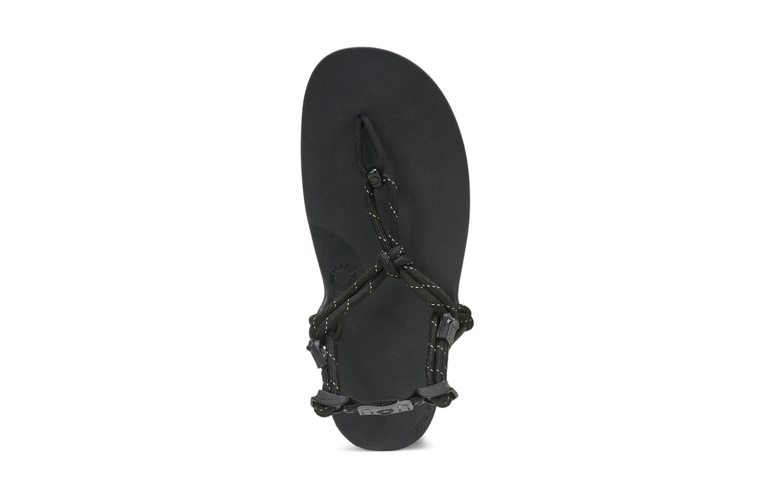 Xero Shoes Canada, specifically women’s barefoot shoes Canada. These minimalist shoes have flexible soles, wide toe boxes, and zero drop. Top view of Xero Women's Genesis in Black. Lightweight, packable, travel-friendly sandal.  
