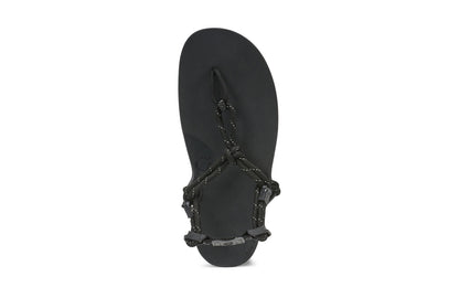 Xero Shoes Canada, specifically women’s barefoot shoes Canada. These minimalist shoes have flexible soles, wide toe boxes, and zero drop. Top view of Xero Women's Genesis in Black. Lightweight, packable, travel-friendly sandal.  