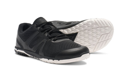 Xero Shoes Canada, specifically barefoot running shoes Canada. These minimalist shoes have flexible soles, wide toe boxes, and zero drop. Pair view of Xero Women's HFS II in Black. Lightweight road runner.