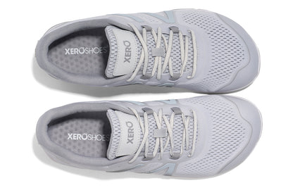 Xero Shoes Canada, specifically barefoot running shoes Canada. These minimalist shoes have flexible soles, wide toe boxes, and zero drop. Top view of Xero Men's HFS II in Lunar Rock/Alloy. Lightweight road runner.