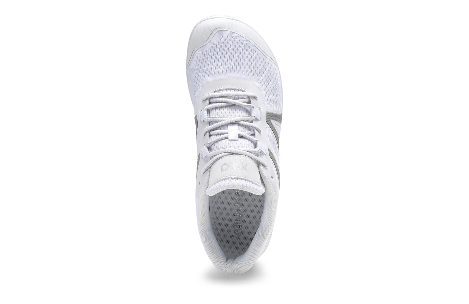Xero Shoes Canada, specifically barefoot running shoes Canada. These minimalist shoes have flexible soles, wide toe boxes, and zero drop. Top view of Xero Men's HFS II in White. Lightweight road runner.