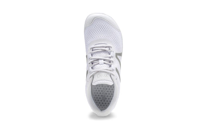 Xero Shoes Canada, specifically barefoot running shoes Canada. These minimalist shoes have flexible soles, wide toe boxes, and zero drop. Top view of Xero Women's HFS II in White. Lightweight road runner.