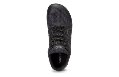 Xero Shoes Canada, specifically barefoot hiking shoes Canada. These minimalist shoes have flexible soles, wide toe boxes, and zero drop. Top view of Xero Women's Mesa Trail II in Black. Durable, waterproof hiking shoe. 