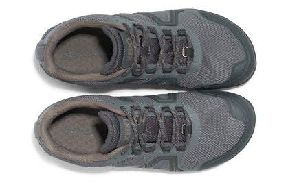 Xero Shoes Canada, specifically barefoot hiking shoes Canada. These minimalist shoes have flexible soles, wide toe boxes, and zero drop. Top view of Xero Men's Mesa Trail II in Steel Gray/Asphalt. Durable, waterproof hiking shoe. 