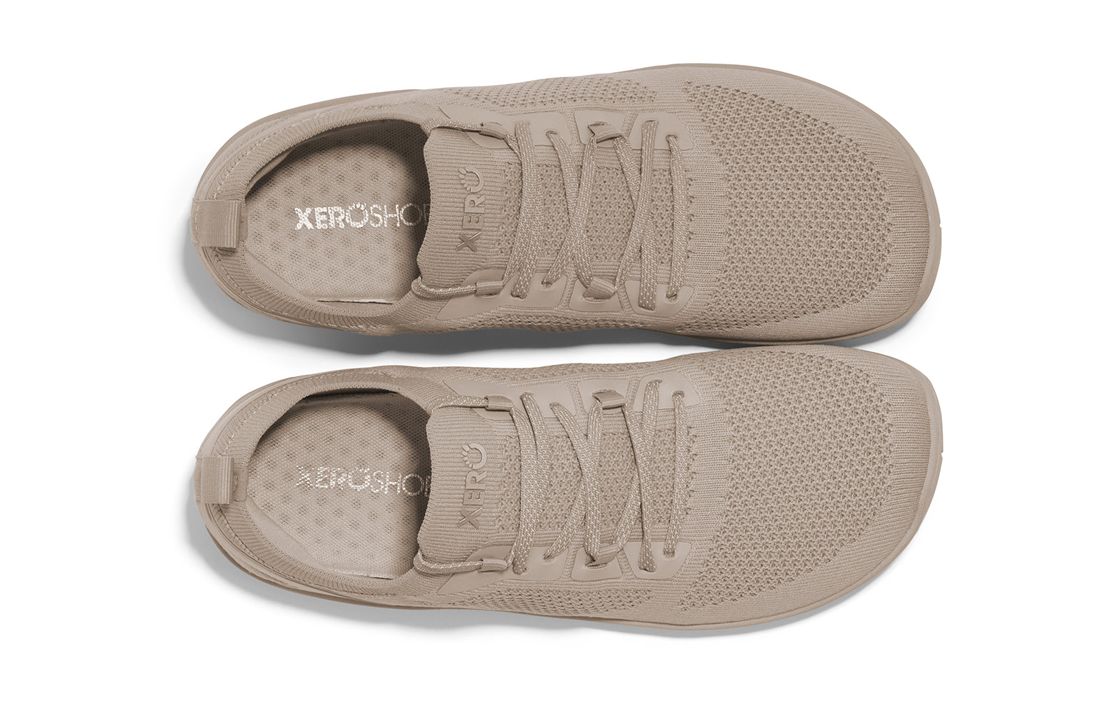 Xero Shoes Canada, specifically barefoot running shoes Canada. These minimalist shoes have flexible soles, wide toe boxes, and zero drop. Top view of Xero Women's Nexus Knit in Silver Lining. An athletic, comfortable shoe.