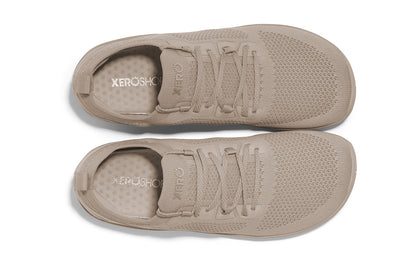 Xero Shoes Canada, specifically barefoot running shoes Canada. These minimalist shoes have flexible soles, wide toe boxes, and zero drop. Top view of Xero Women's Nexus Knit in Silver Lining. An athletic, comfortable shoe.