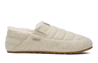 Xero Shoes Canada, specifically men’s barefoot shoes Canada. These minimalist shoes have flexible soles, wide toe boxes, and zero drop. Side view of Xero Men's Pagosa Cozy  in Marled Cream. Comfy fluffy slipper. 