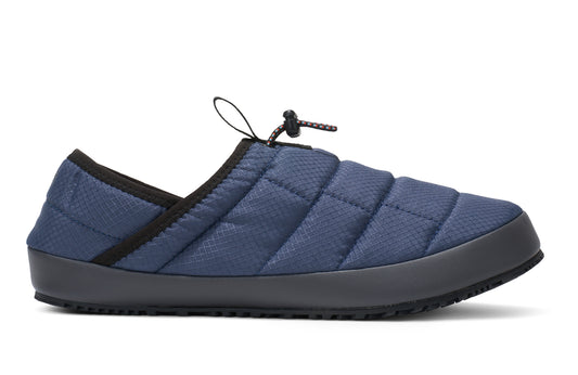 Xero Shoes Canada, specifically men’s barefoot shoes Canada. These minimalist shoes have flexible soles, wide toe boxes, and zero drop. Side view of Xero Men's Pagosa Fireside  in Vintage Indigo. Comfy fluffy slipper. 