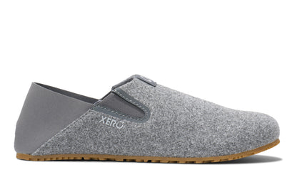 Xero Shoes Canada, specifically women’s barefoot shoes Canada. These minimalist shoes have flexible soles, wide toe boxes, and zero drop. Side view of Xero Women's Pagosa in Light Gray. Lightweight slipper. 