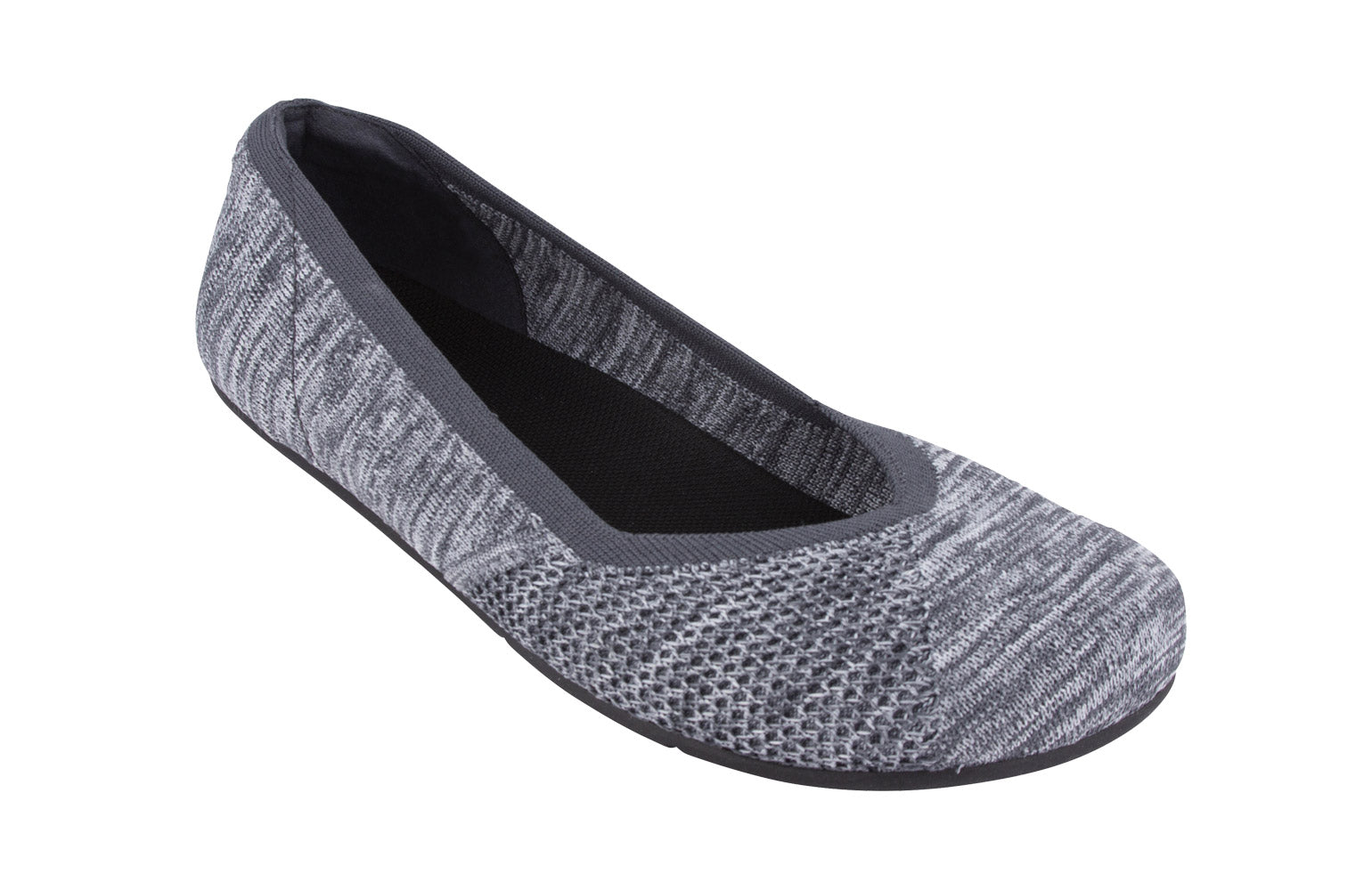 Xero Shoes Canada, specifically women’s barefoot shoes Canada. These minimalist shoes have flexible soles, wide toe boxes, and zero drop. Angled view of Xero Women's Phoenix Knit in Gray. Women's casual flat.  