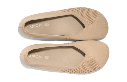 Xero Shoes Canada, specifically women’s barefoot shoes Canada. These minimalist shoes have flexible soles, wide toe boxes, and zero drop. Top view of Xero Women's Phoenix Knit in Irish Cream. Women's casual flat. 