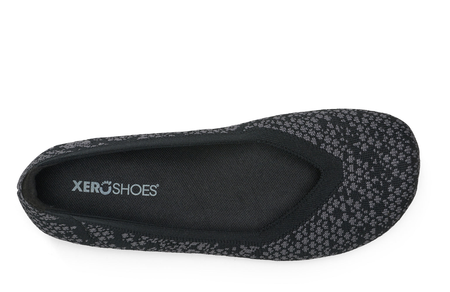 Xero Shoes Canada, specifically women’s barefoot shoes Canada. These minimalist shoes have flexible soles, wide toe boxes, and zero drop. Top view of Xero Women's Phoenix Knit in Snake. Women's casual flat. 