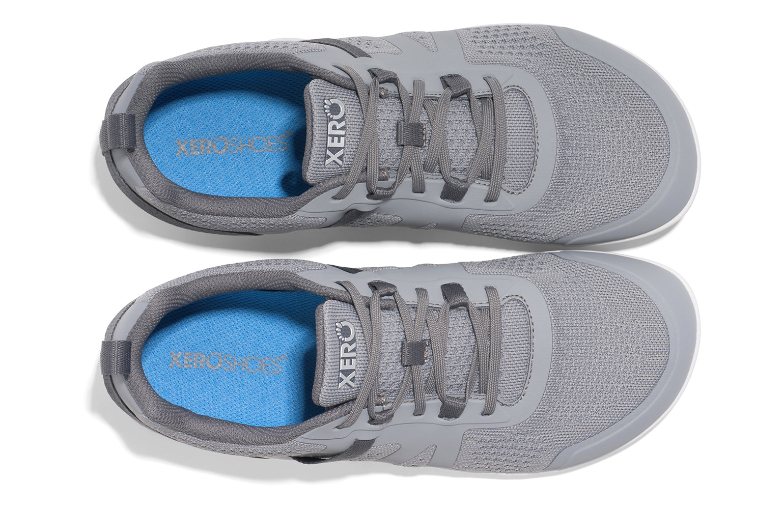 Xero Shoes Canada, specifically barefoot running shoes Canada. These minimalist shoes have flexible soles, wide toe boxes, and zero drop. Top view of Xero Men's Prio Neo in Alloy. Shoes made for performance and comfort. 