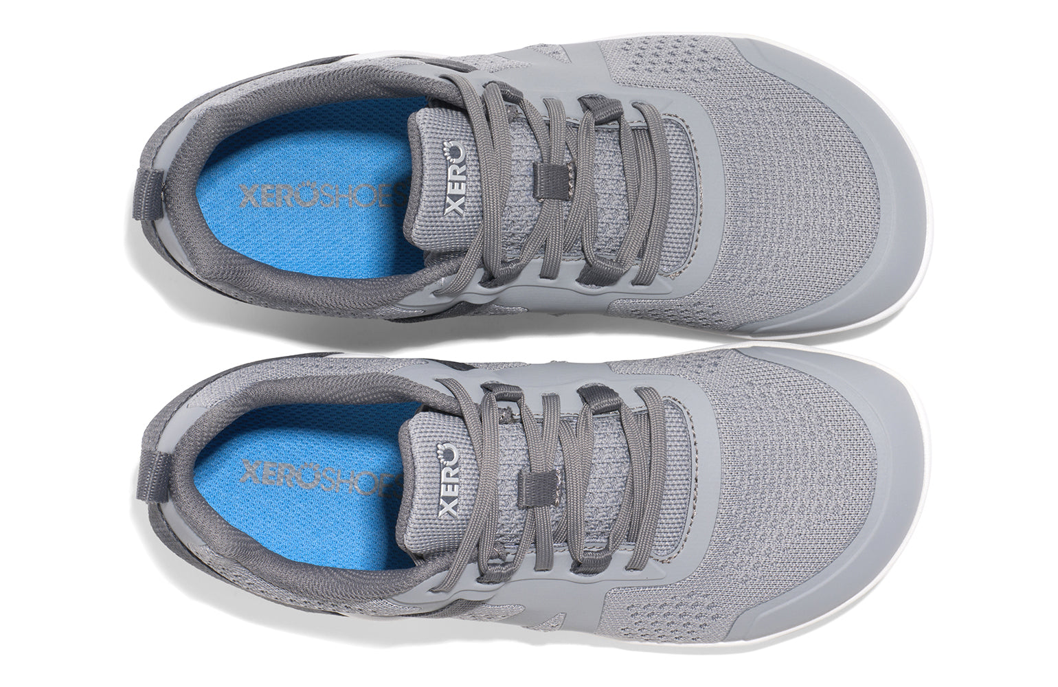 Xero Shoes Canada, specifically barefoot running shoes Canada. These minimalist shoes have flexible soles, wide toe boxes, and zero drop. Top view of Xero Women's Prio Neo in Alloy. Shoes made for performance and comfort. 