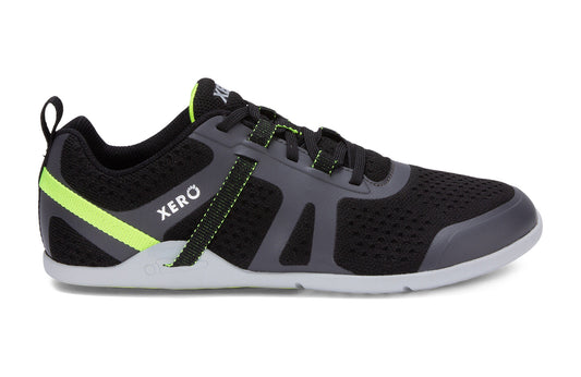 Xero Shoes Canada, specifically barefoot running shoes Canada. These minimalist shoes have flexible soles, wide toe boxes, and zero drop. Side view of Xero Men's Prio Neo in Salsa Red. Shoes made for performance and comfort. These minimalist shoes have flexible soles, wide toe boxes, and zero drop. Top view of Xero Men's Prio Neo in Asphalt/Black. Shoes made for performance and comfort. 