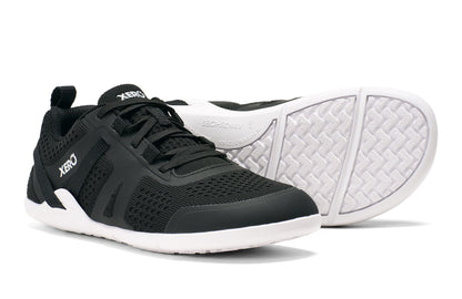 Black and white athletic shoes with Xero branding on a white background.  Tru Stride Co brings Xero Shoes to Canada