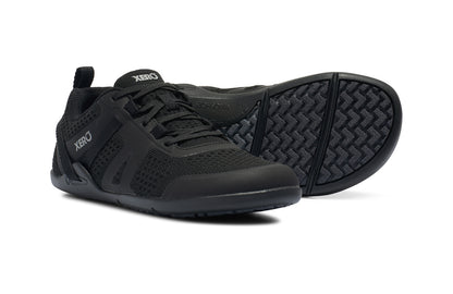 Xero Shoes Canada, specifically barefoot running shoes Canada. These minimalist shoes have flexible soles, wide toe boxes, and zero drop. Pair view of Xero Women's Prio Neo in Black. Shoes made for performance and comfort. 
