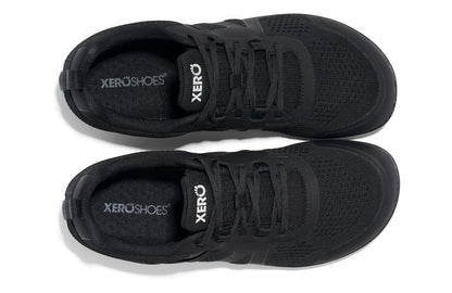 Xero Shoes Canada, specifically barefoot running shoes Canada. These minimalist shoes have flexible soles, wide toe boxes, and zero drop. Top view of Xero Men's Prio Neo in Black. Shoes made for performance and comfort. 