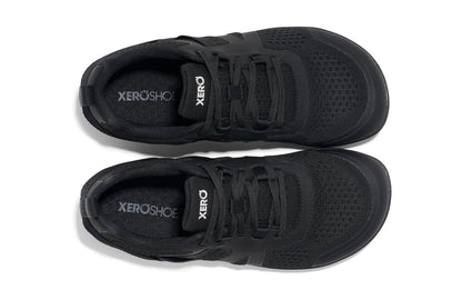 Xero Shoes Canada, specifically barefoot running shoes Canada. These minimalist shoes have flexible soles, wide toe boxes, and zero drop. Top view of Xero Women's Prio Neo in Black. Shoes made for performance and comfort. 