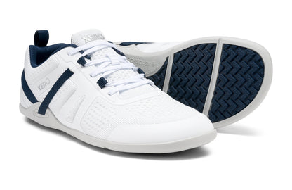 Xero Shoes Canada, specifically barefoot running shoes Canada. These minimalist shoes have flexible soles, wide toe boxes, and zero drop. Pair view of Xero Men's Prio Neo in White. Shoes made for performance and comfort. 
