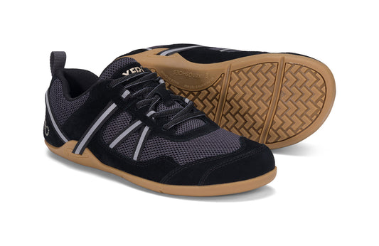 Xero Shoes Canada, specifically women’s barefoot shoes Canada. These minimalist shoes have flexible soles, wide toe boxes, and zero drop. Pair view of Xero Women's Prio Suede in Black Asphalt. All-purpose "do anything" shoe. 