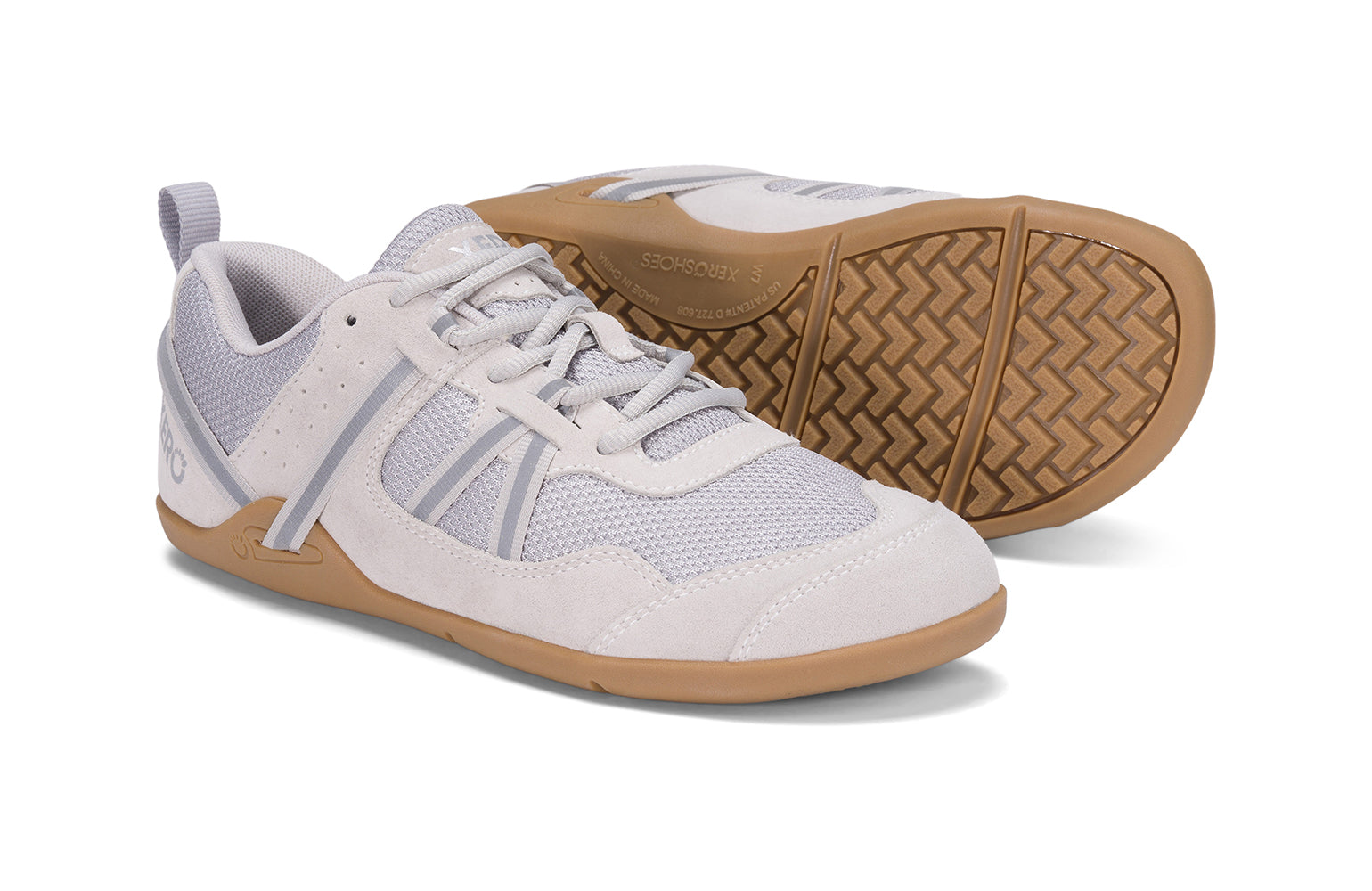 Xero Shoes Canada, specifically women’s barefoot shoes Canada. These minimalist shoes have flexible soles, wide toe boxes, and zero drop. Pair view of Xero Women's Prio Suede in Quiet Gray. All-purpose "do anything" shoe. 