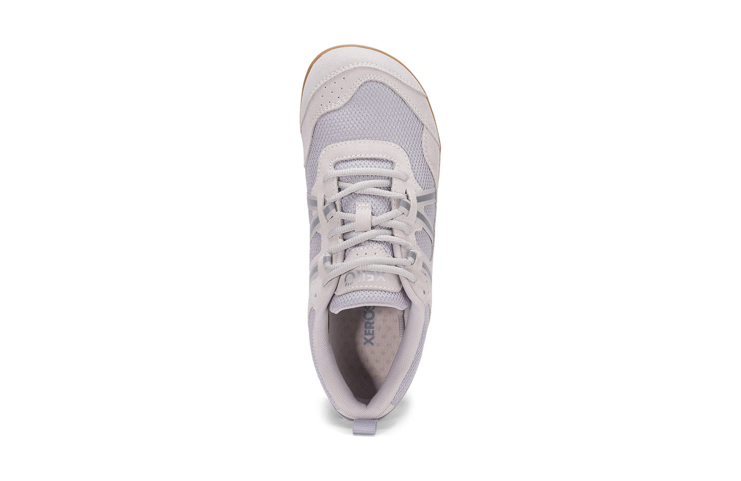 Xero Shoes Canada, specifically women’s barefoot shoes Canada. These minimalist shoes have flexible soles, wide toe boxes, and zero drop. Top view of Xero Women's Prio Suede in Quiet Gray. All-purpose "do anything" shoe. 