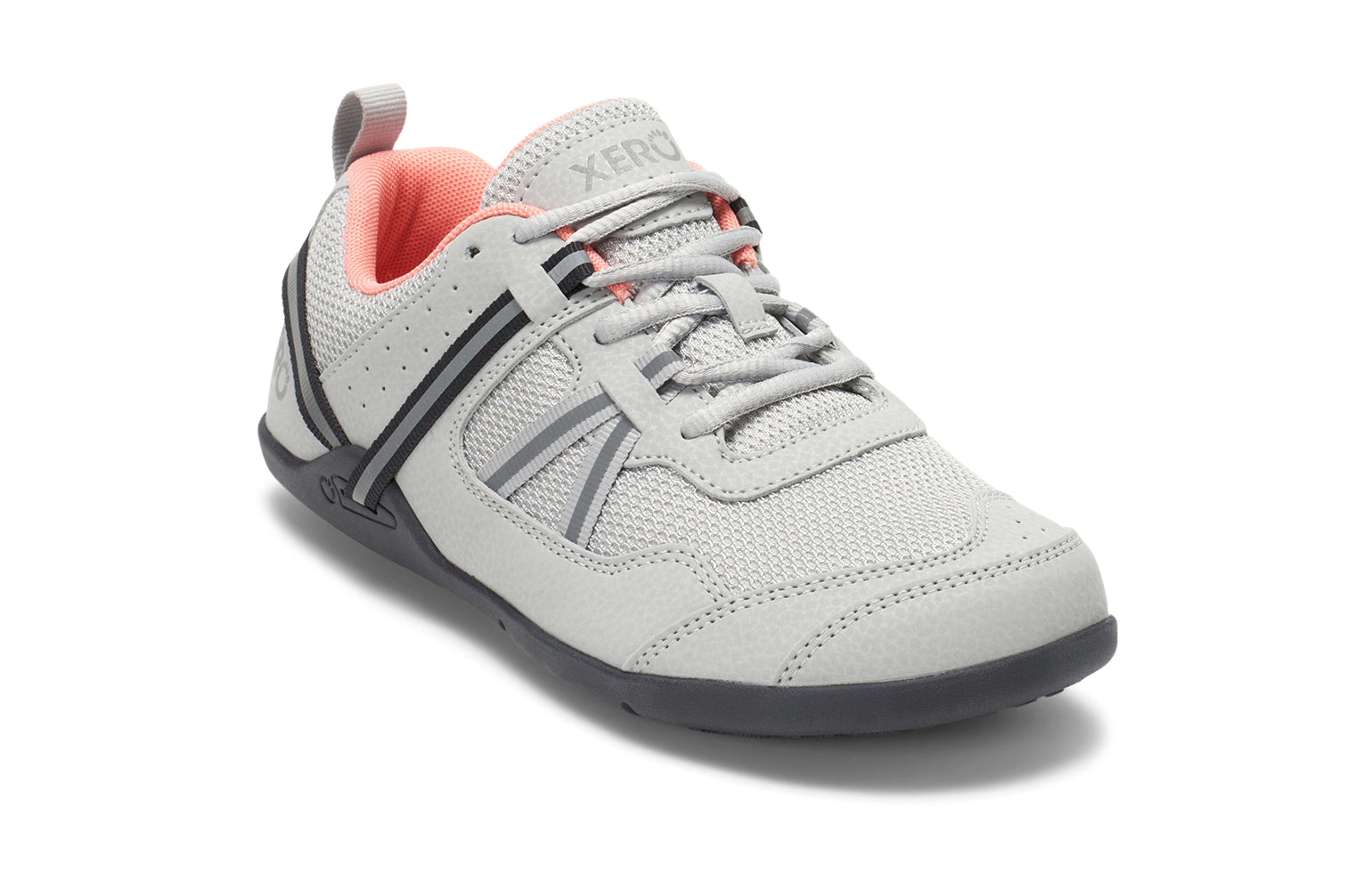 Xero Shoes Canada, specifically women’s barefoot shoes Canada. These minimalist shoes have flexible soles, wide toe boxes, and zero drop. Side view of Xero Women's Prio in Lunar Rock. A running and fitness shoe. 