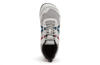 Xero Shoes Canada, specifically men’s barefoot shoes Canada. These minimalist shoes have flexible soles, wide toe boxes, and zero drop. Top view of Xero Men's Prio in Lunar. A running and fitness shoe. 