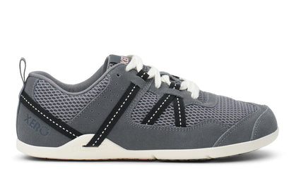 Gray athletic shoe with black accents on a white background.  Tru Stride Co brings Xero Shoes to Canada