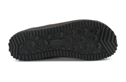 Xero Shoes Canada, specifically men’s barefoot shoes Canada. These minimalist shoes have flexible soles, wide toe boxes, and zero drop. Sole view of Men's Ridgeway Chelsea in Dark Brown, a versatile boot.
