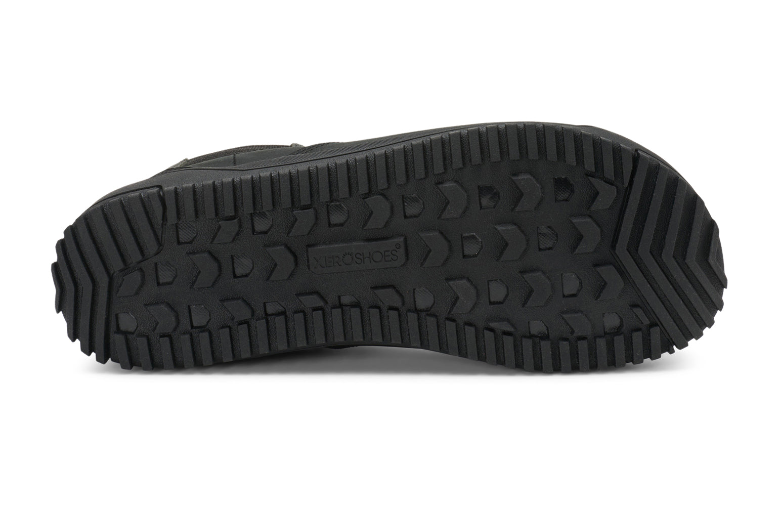 Xero Barefoot Shoes sold in Ontario, Canada. These minimalist shoes have flexible soles, wide toe boxes, and zero drop. Sole view of Men's Ridgeway Chelsea in Black, a versatile boot.
