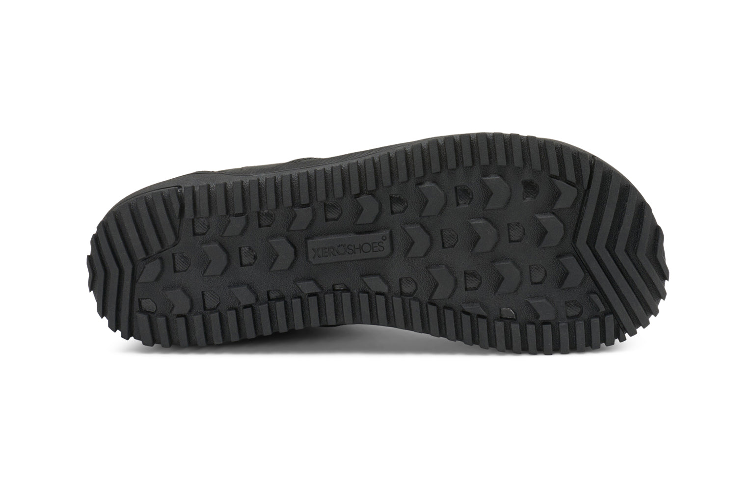 Xero Barefoot Shoes sold in Ontario, Canada. These minimalist shoes have flexible soles, wide toe boxes, and zero drop. Sole view of Women's Ridgeway Chelsea in Black, a versatile boot.