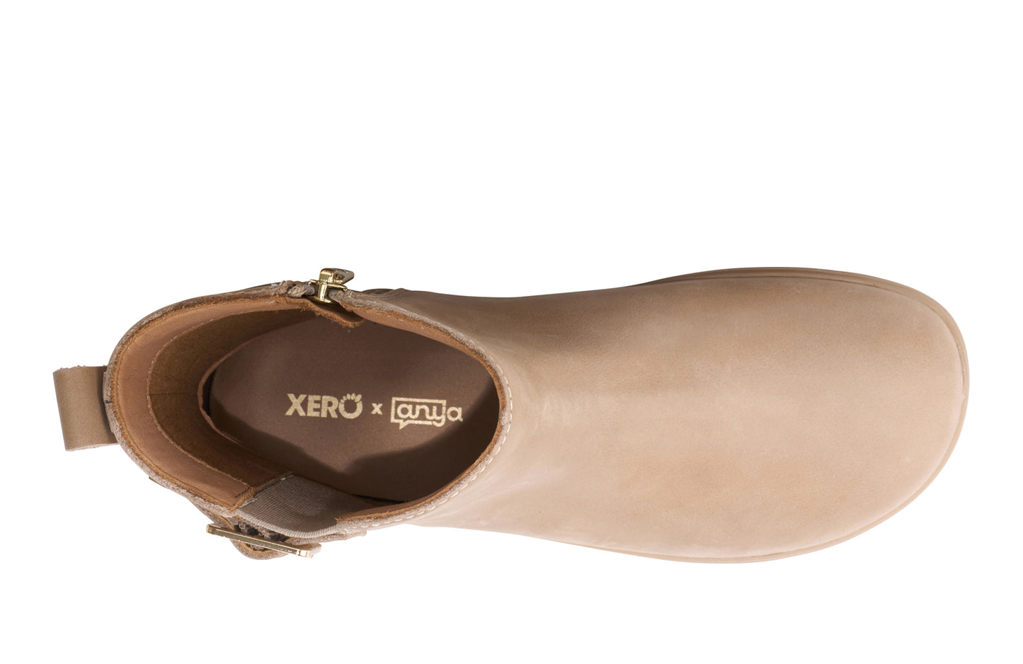 Xero Shoes Canada, specifically women’s barefoot shoes Canada. These minimalist shoes have flexible soles, wide toe boxes, and zero drop. Top view of Xero's Tari II in Doeskin, a stylish leather boot