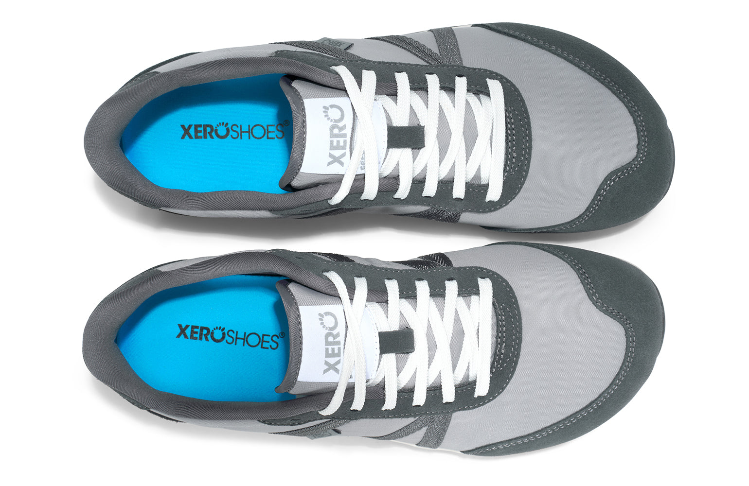 Xero Barefoot Shoes sold in Ontario, Canada. These minimalist shoes have flexible soles, wide toe boxes, and zero drop. Top view of Xero Men's Wynn in Alloy/Steel Gray, a casual sneaker