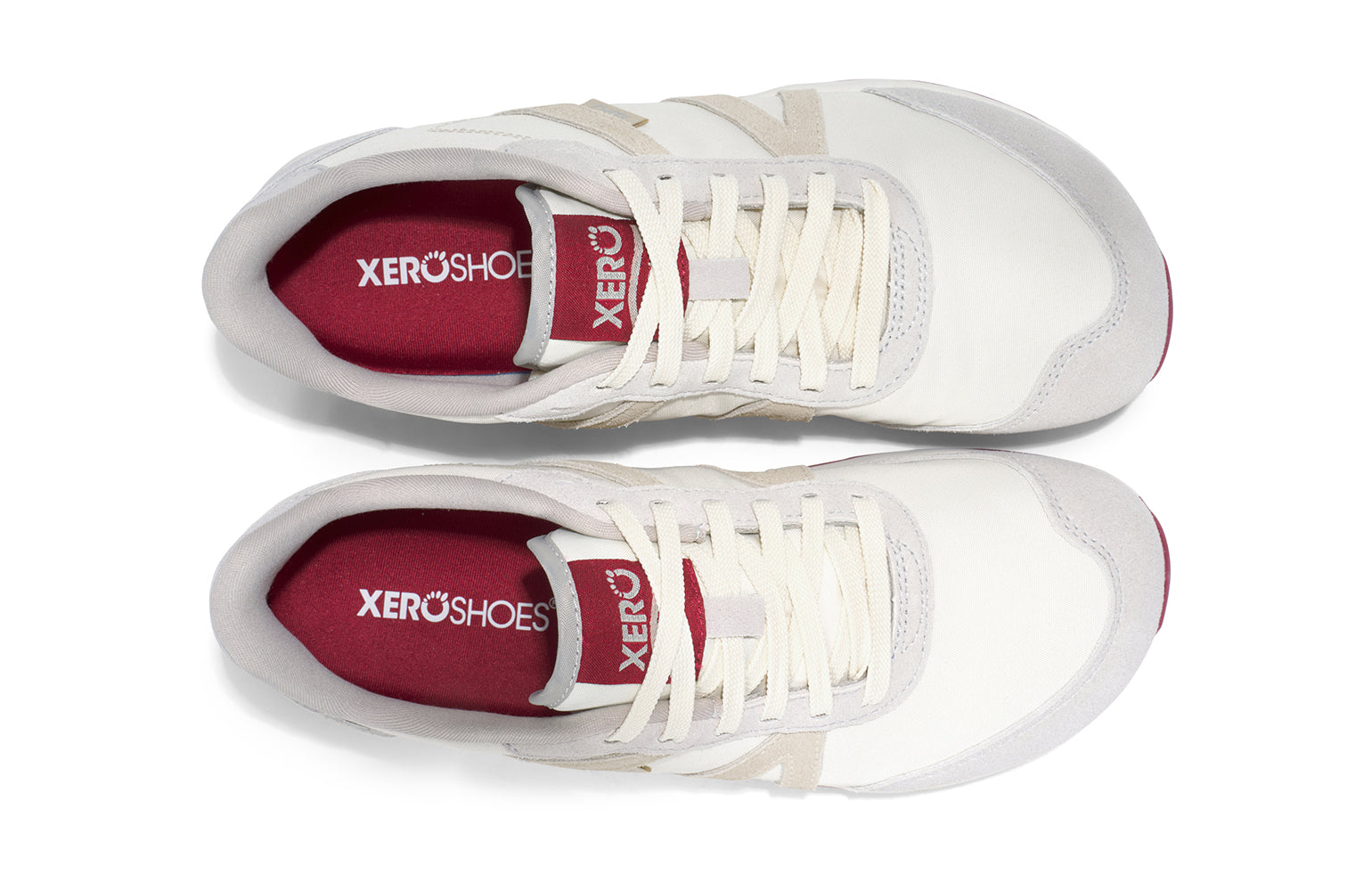 Xero Barefoot Shoes sold in Ontario, Canada. These minimalist shoes have flexible soles, wide toe boxes, and zero drop. Top view of Xero's Wynn in Tan/Pink/Sand/Red, a casual sneaker