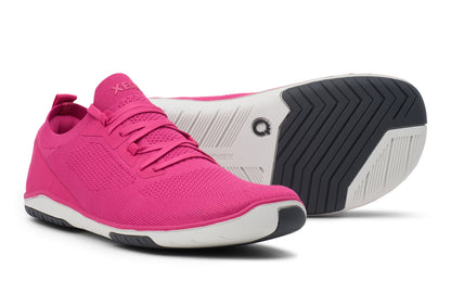 Pink athletic shoe with a white and black sole on a white background.  Tru Stride Co brings Xero Shoes to Canada